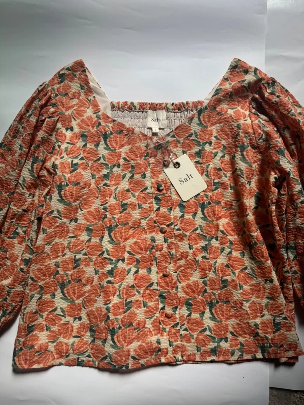 NWT Salt Floral Textured Puff Sleeve Blouse Size Large Cottagecore Boho - Picture 2 of 7